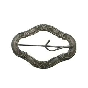 Antique Victorian Buckle Brooch Sash Pin Repousse Art Nouveau Sterling Silver